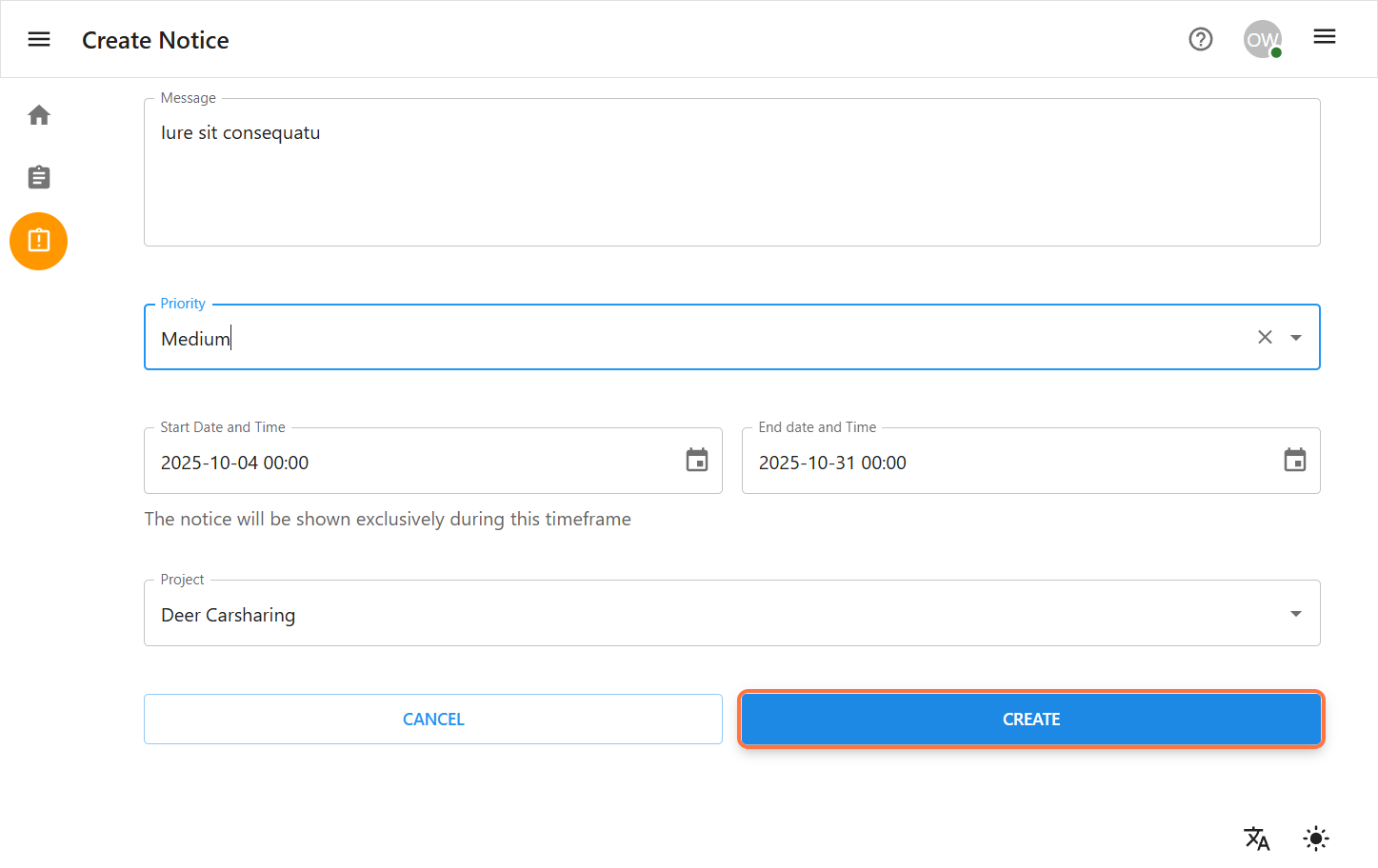 Notice Management Page